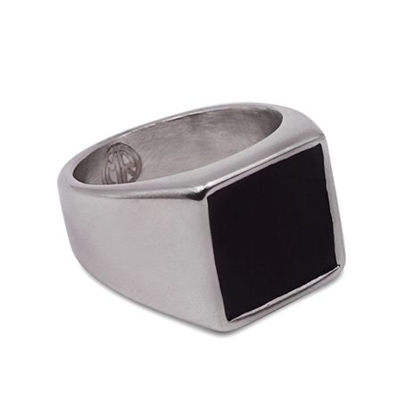 SIG-001 Steel Mens Signet Ring With Black Inlay