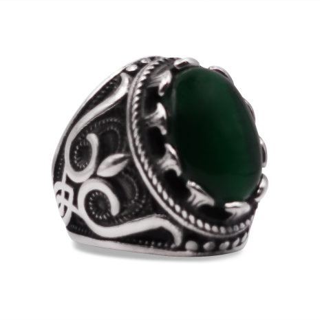 SIG-005 Carved green stone mens signet ring (2)