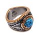 SIG-017 Carved Steel and gold blue stone mens signet ring (1)