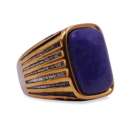 SIG-019 Carved Gold and Purple Stone Mens Signet Ring (1)