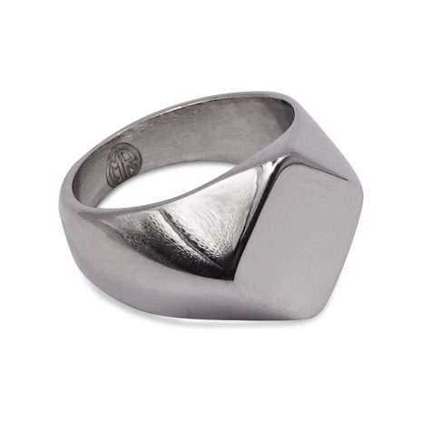 SIG-022 Polished Diamond Top Steel Mens Signet Ring (5)