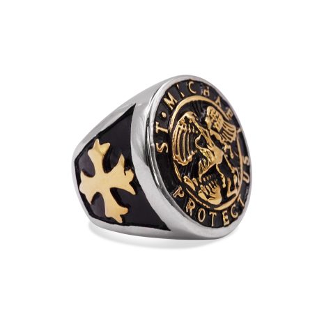 SIG-084 St Michael Two Tone Steel Ring (1)